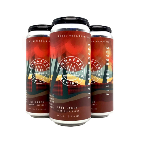 UNMAPPED BREWING FLANNEL ROOTS FALL LAGER 4pk 16oz. Cans