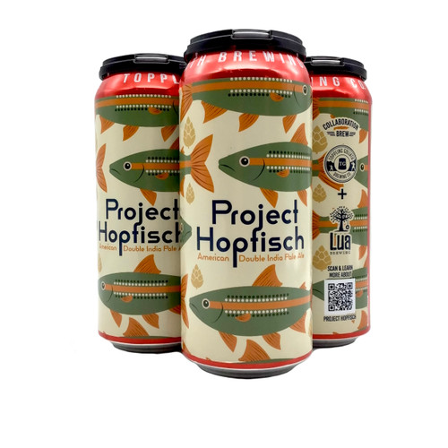 TOPPLING GOLIATH BREWING PROJECT HOPFISH AMERICAN DOUBLE IPA COLLABORATION WITH LUA BREWING 4pk 16oz. Cans