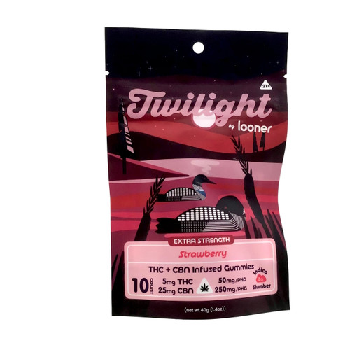 THC TWILIGHT BY LOONER STRAWBERRY GUMMIE 5 MG THC, 25 MG CBN