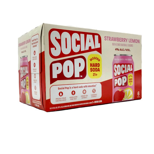 SOCIAL POP STRAWBERRY LEMON 6pk 12oz. Cans