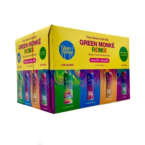 THC GREEN MONKEY REMIX TROPCIAL CITRUS BLU RASP ORANGE CREAM LYCHEE 10 MG THC 10 MG CBD