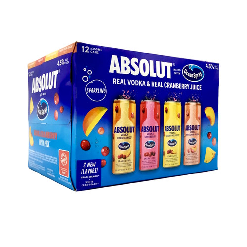 ABSOLUT OCEANSPRAY COCKTAIL VARIETY 12pk 12oz. Cans