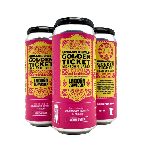 URBAN GROW GOLDEN TICKET MEXICAN LAGER COLLABORATION WITH LA DONA CERVECERIA 4pk 16oz. Cans
