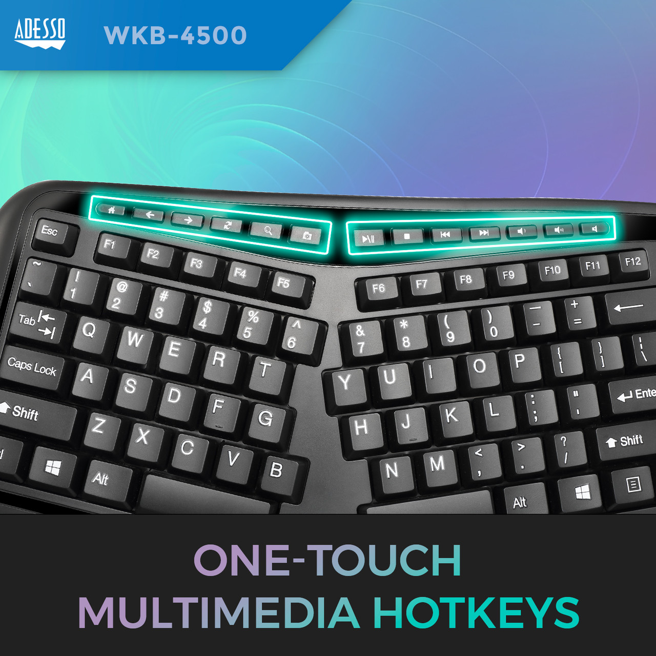 Adesso WKB-4500UB | WIRELESS TRU-FORM ERGO TOUCHPAD KEYBOARD | DuraFast ...