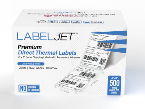 LabelJET 4"x6" White Direct Thermal Labels 500 Fanfolded/Carton (No Ribbon Required)