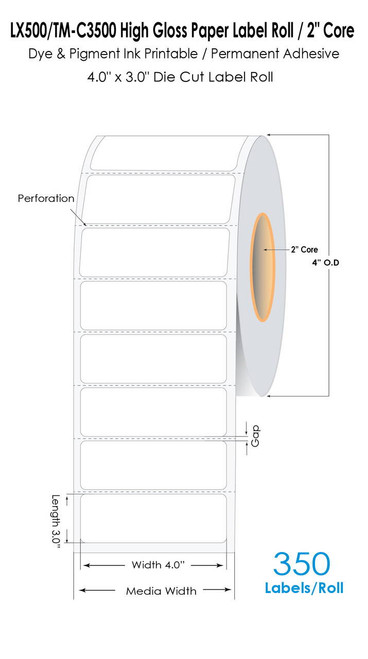 LX500 4\" x 3\" High Gloss Paper Labels 350/Roll