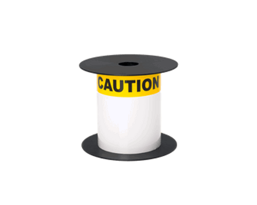 Brother BMSLT46CAUT | 4\" x 6 White Die Cut CAUTION 1-1/8\" Yellow Header Vinyl Thermal Transfer Labels 200/Roll 1\' Core Image 1