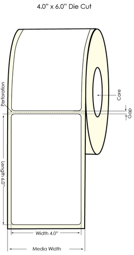 LX500 4\" x 6\" White Polyester Label 190/Roll | 2\" Core/4\" OD Roll Image 1