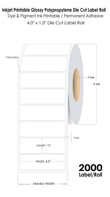 C6500 4" x 1.0 Glossy BOPP Labels 2000/Roll 3" Core/6" OD