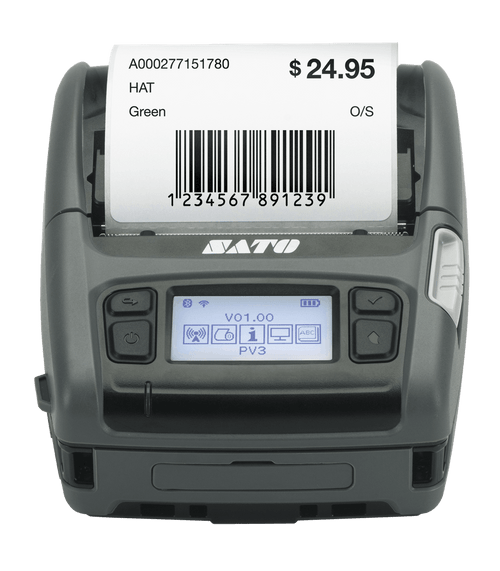 SATO PV3 + Bluetooth v4.1 LE & WLAN (802.11 a/b/g/n) Base Direct Thermal 203 dpi Mobile Barcode Label Printer