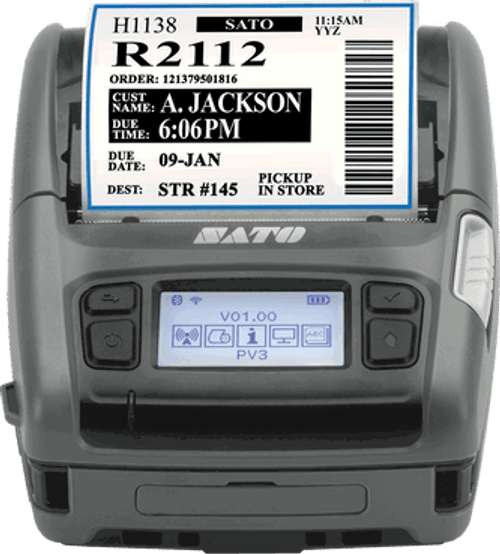 SATO WWPV31280 PV3 + Bluetooth v4.1 LE & WLAN (802.11 a/b/g/n) Direct Thermal Mobile Printer