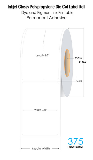 LX4000 2" x 6"  Glossy BOPP Labels 375/Roll