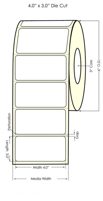 C6500 4\" x 3\"  Inkjet White Polyester Label 800/Roll