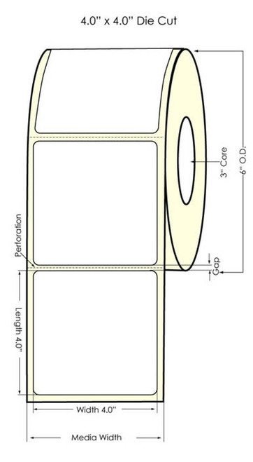 LX900 4" x 4"  White Polyester Label 625/Roll