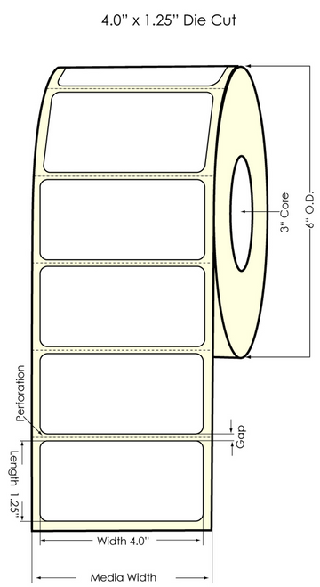 LX900 4" x 1.25" White Polyester Label 1800/Roll