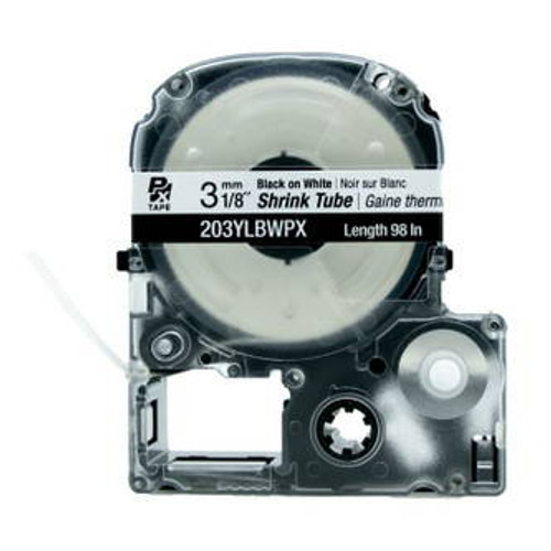 Epson 203YLBWPX LABELWORKS PX Shrink Tube 1/8\" (AWG 16-22) X 98\" Black On White Tape Epson 203YLBWPX LABELWORKS PX Shrink Tube 1/8\" (AWG 16-22) X 98\" Black On White Tape