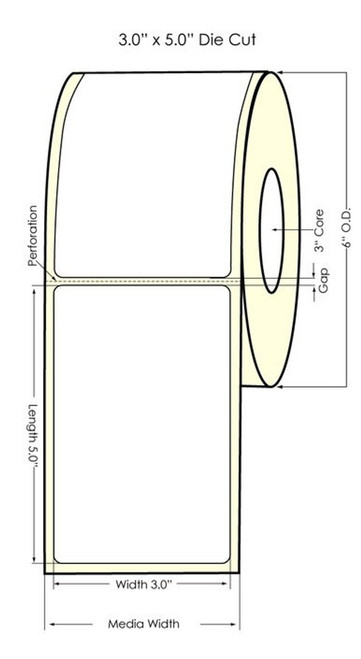 LX3000 3" x 5" Inkjet Clear Polyester Labels 500/Roll | 3" Core/6" OD 1/8" Blk Mark in 1/4" GAP