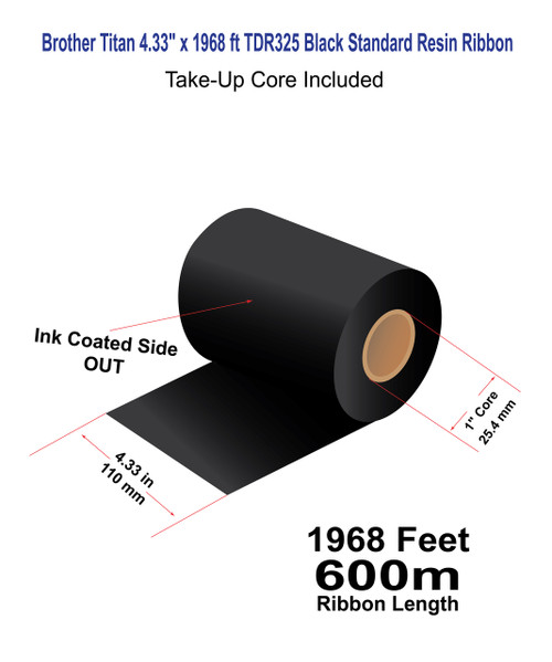 Brother Titan 4.33" x 1968 ft (110mm x 600m) TDR325 Black Resin Ribbon with Take-Up Core - 12 Rolls