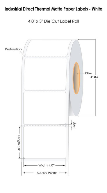 Direct Thermal 4\" x 3\" Labels with Removable Adhesive 2800/Roll - 3\" Core | 8\" OD