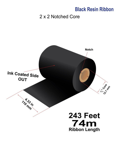 Zebra 4.33\" x 243 Feet (110mm x 74m) HL101 Black Textile Resin Ribbon with Ink OUT