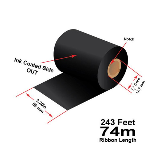 Zebra 2.24" x 243 Feet (57mm x 74m) HL37 Black Textile Resin Ribbon with Ink OUT