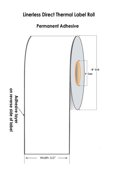 Iconex 4" (102mm) x 725ft Permanent Adhesive Linerless Shipping Labels 4Roll/Ctn - 3" Core - 8" OD | 9023-2741