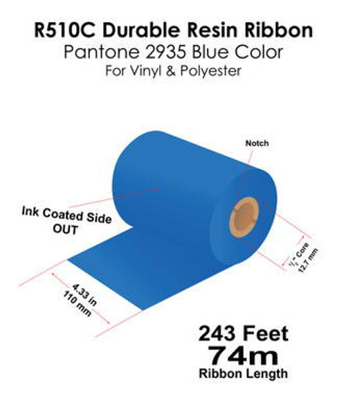 Zebra GK-GX 4.33\"x243 ft R510C Blue (2935) Durable Resin Ribbon Roll | 18107842