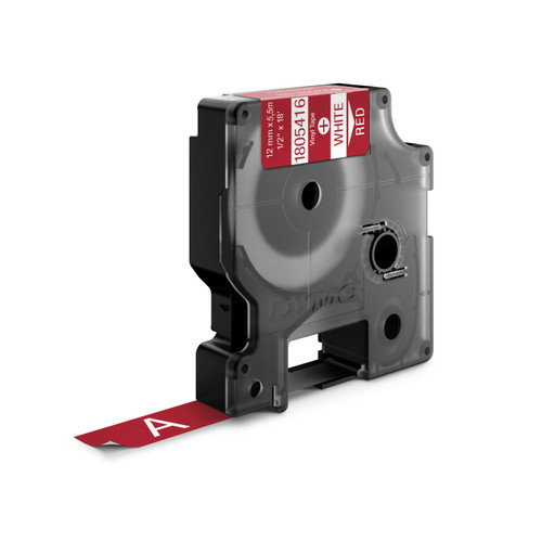 Dymo 1805416 Industrial Vinyl Labels | RHINO IND 1/2in (12mm) Red Vinyl Label Tape