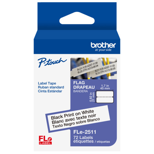 Brother FLe-2511 | 1.7" x 0.82" Black on White Polyester Flag Label | FLE2511