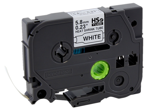 Brother HSe-211EG | 1/5" Shrink Tape (5mm) Black on White Shrink Tube | HSE211EG