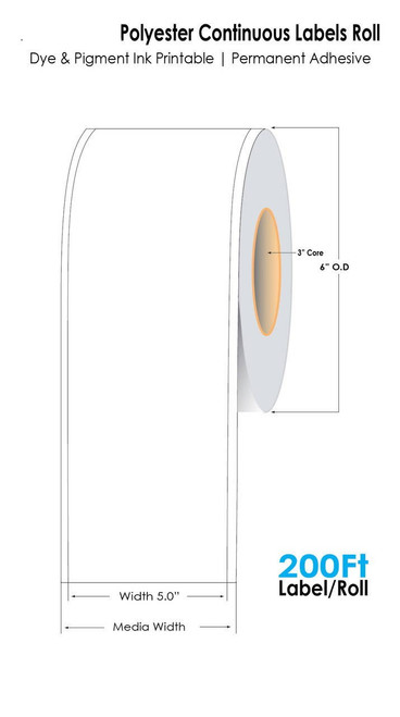 C6500 8in x 220ft Continuous Holographic Silver Polyester Label Roll 3in Core - 6in OD