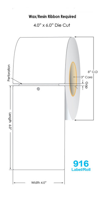 Thermal Transfer 4" x 6" Valeron Compatible Tags 916/Roll (With Hole)