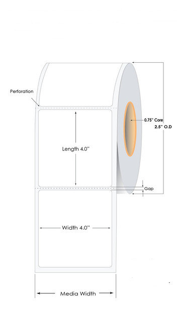 Zebra 10026374 | 4" x 4'' White Paper-DT Labels w Permanent Adhesive - 120 Labels/Roll - 36 Rolls/Case - 0.75" Core - 2.25" OD