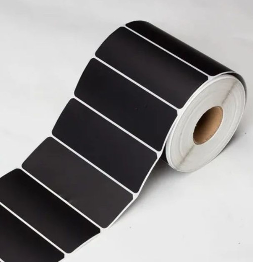 Black 2in x 0.50in Glossy Polyester Thermal Transfer Labels 1300/Roll 1in Core - 4in OD - Perforations - 6 Rolls/Carton - Oil Based Adhesive