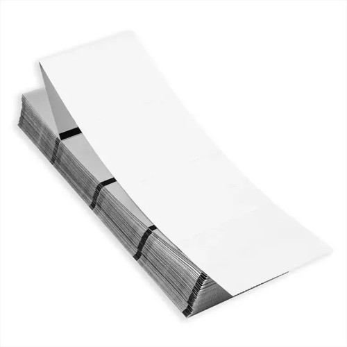 Name Badges 4in x 3in Direct Thermal 500 Fanfold/Carton - Blank - 1-Sided -  200gsm/8MIL Matte Paper Tags - Black Sensor Marks