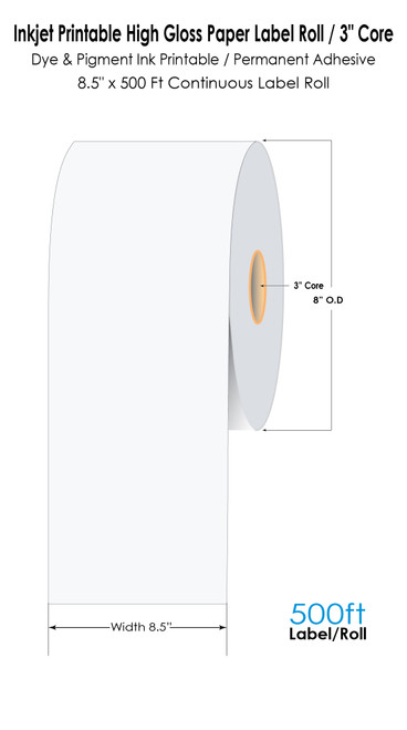Memjet 8.5" x 500ft High Gloss Inkjet Paper Label Roll