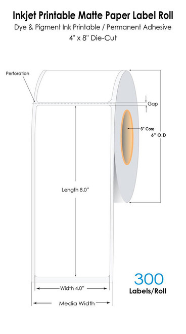 C6500 4\" x 8\" Matte Paper Label 300/Roll