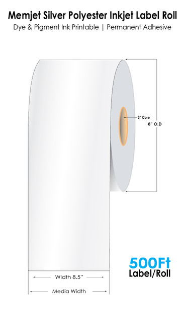 Memjet 8.5" x 500ft Silver Polyester Inkjet Label Roll