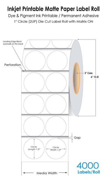 C6500 1\" Circle [2 Across] Matte Paper Labels 4000/Roll Matrix ON