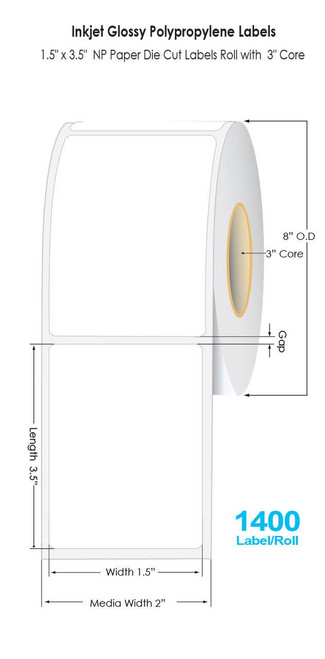 Inkjet 1.5"x3.5" NP [0.25 gap] Glossy Polypropylene Labels 1400/Roll [2" media width]