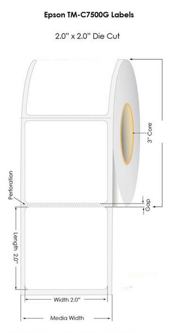 TM-C7500G 2\" x 2\" Glossy BOPP Labels 3000/Roll 8\" OD (Removable)