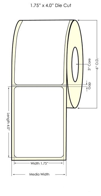 L801 1.75" x 4" NP Glossy BOPP Labels 600/Roll