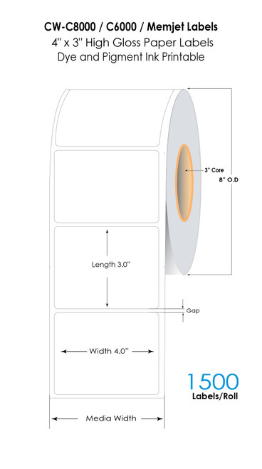 Epson CW-C8000 4" x 3" NP (8"OD) High Gloss Paper Label 1500/Roll