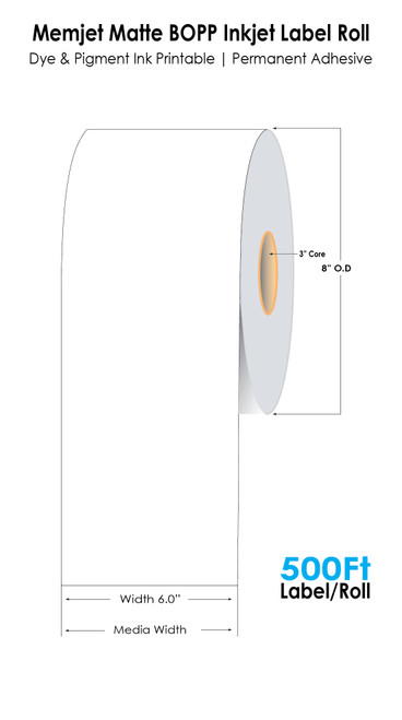 L801 6" x 500ft Matte BOPP Inkjet Labels Roll