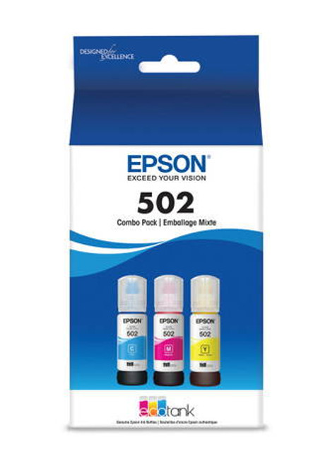 Epson T502 Dye Color CMY Combo Ink Bottles with Sensormatic Image 1