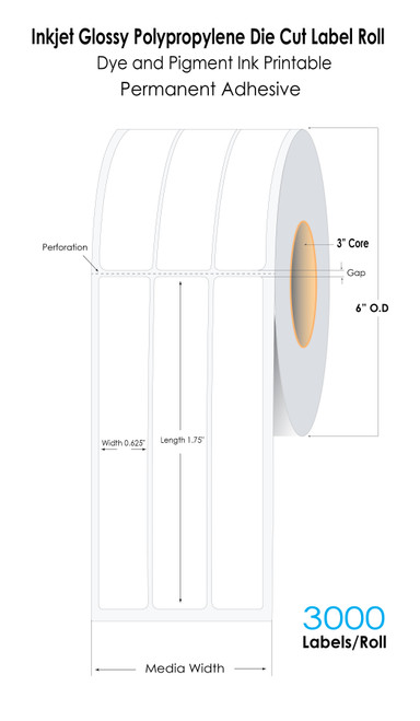 L501 0.625-inch x 1.75-inch (3UP) Glossy BOPP Label 3000/Roll