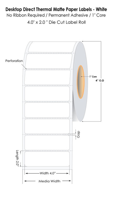 Direct Thermal 4" x 2" Labels 700/Roll - 1" Core | 4" OD