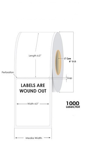 Thermal Transfer 4" x 6" Polypropylene Labels 1000/Roll - 3" Core | 8" OD