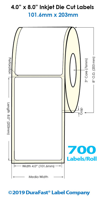 Inkjet 4"x8" High Gloss Paper Labels | 700 /Roll | 4 Rolls/Carton Image 1