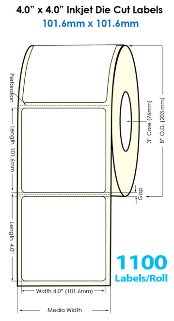 Inkjet 4"x4" GHS BS5609 Chemical Labels | 1100 /Roll | 4 Rolls/Carton | For Pigment Inks only)